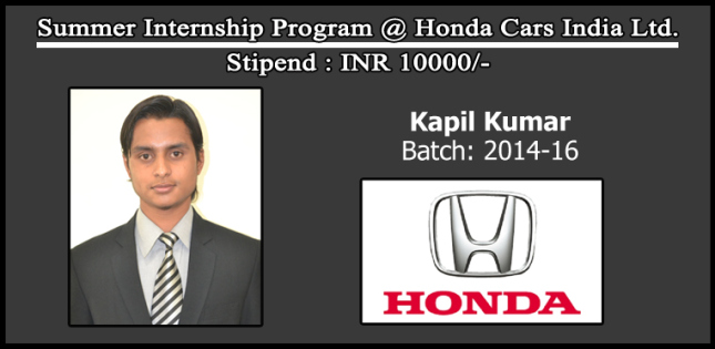 Summer Internship Program @ Honda Cars India Ltd.